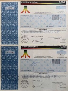 Vintage Atari Stock Certificate